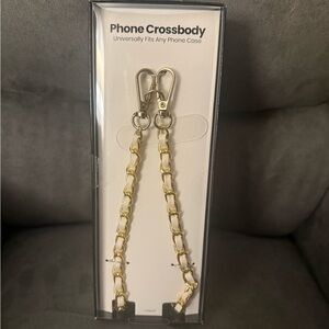 Hello Lux Crossbody Strap- Gold Tone Chain with Faux Cream Leather